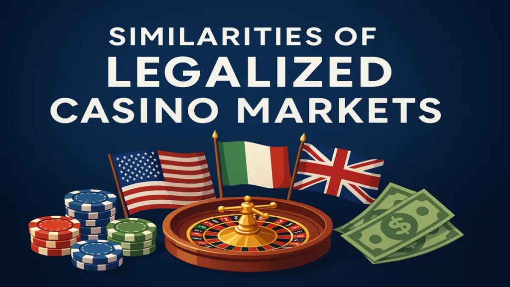 Government buildings and casinos shown side-by-side to represent legalized gambling policy