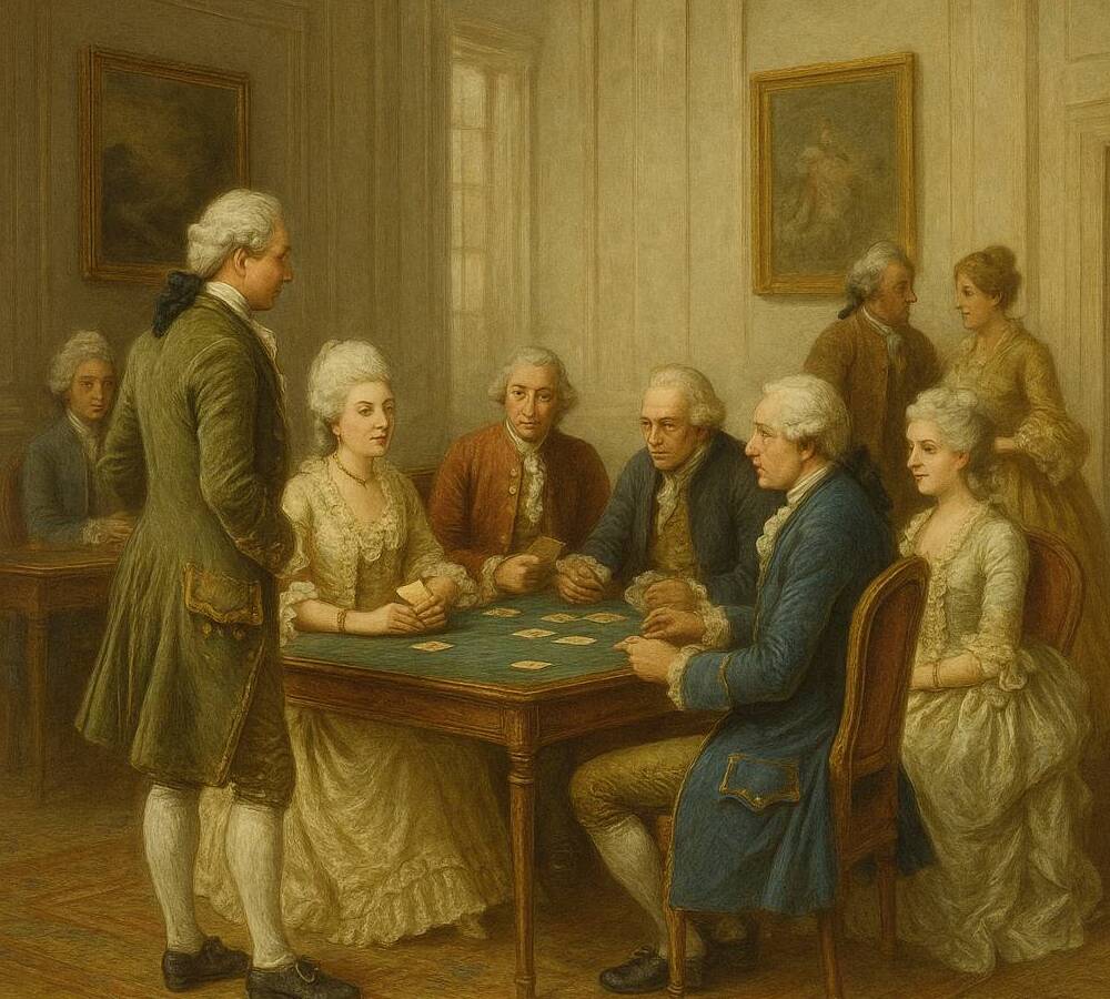 Aristocrats gathering in 18th-century casino as a cultural social venue